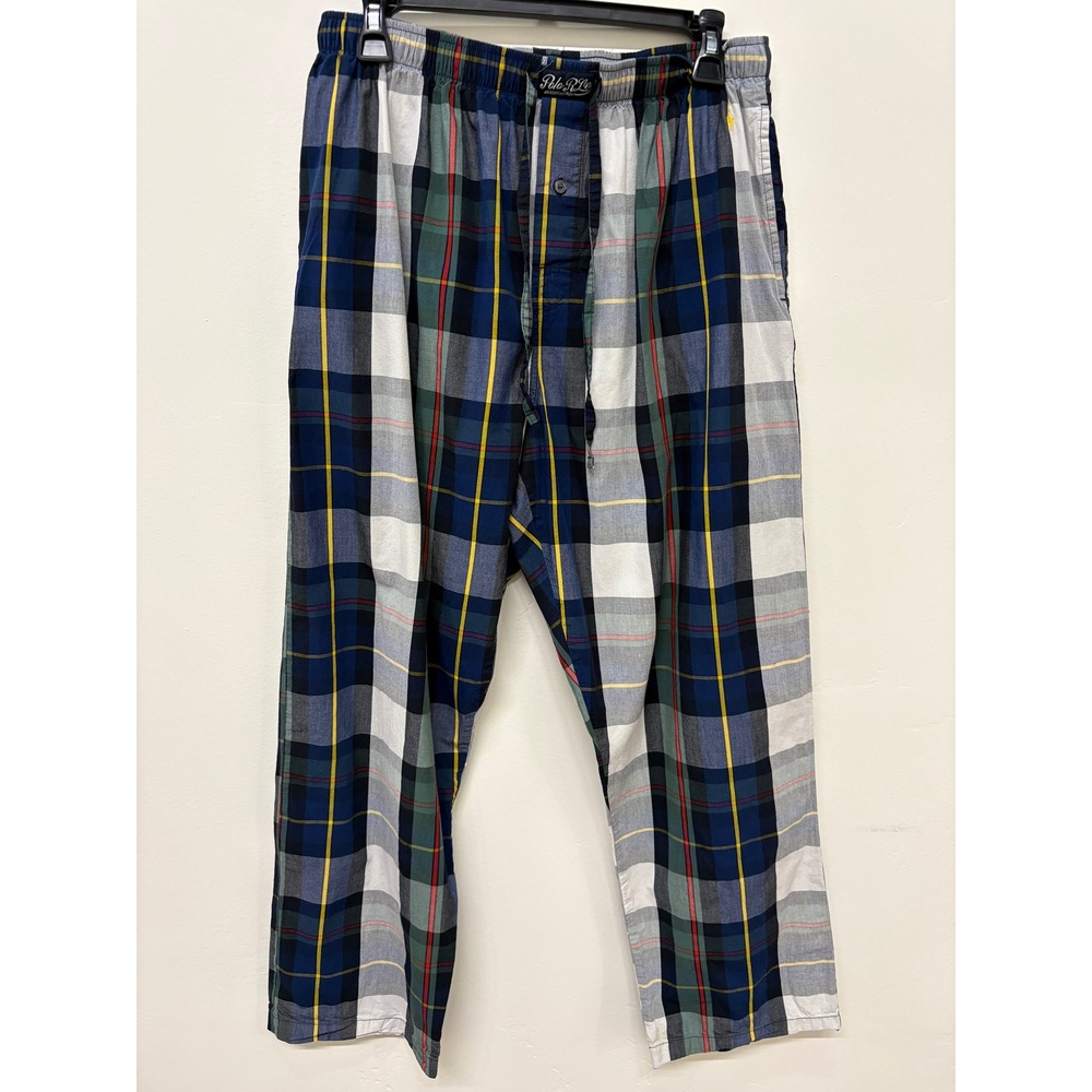 Polo Ralph Lauren Mens Patchwork Plaid Pajama Pants Blue Green Large Lounge